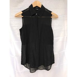 Theory Sheer Black Button Up Tank Blouse